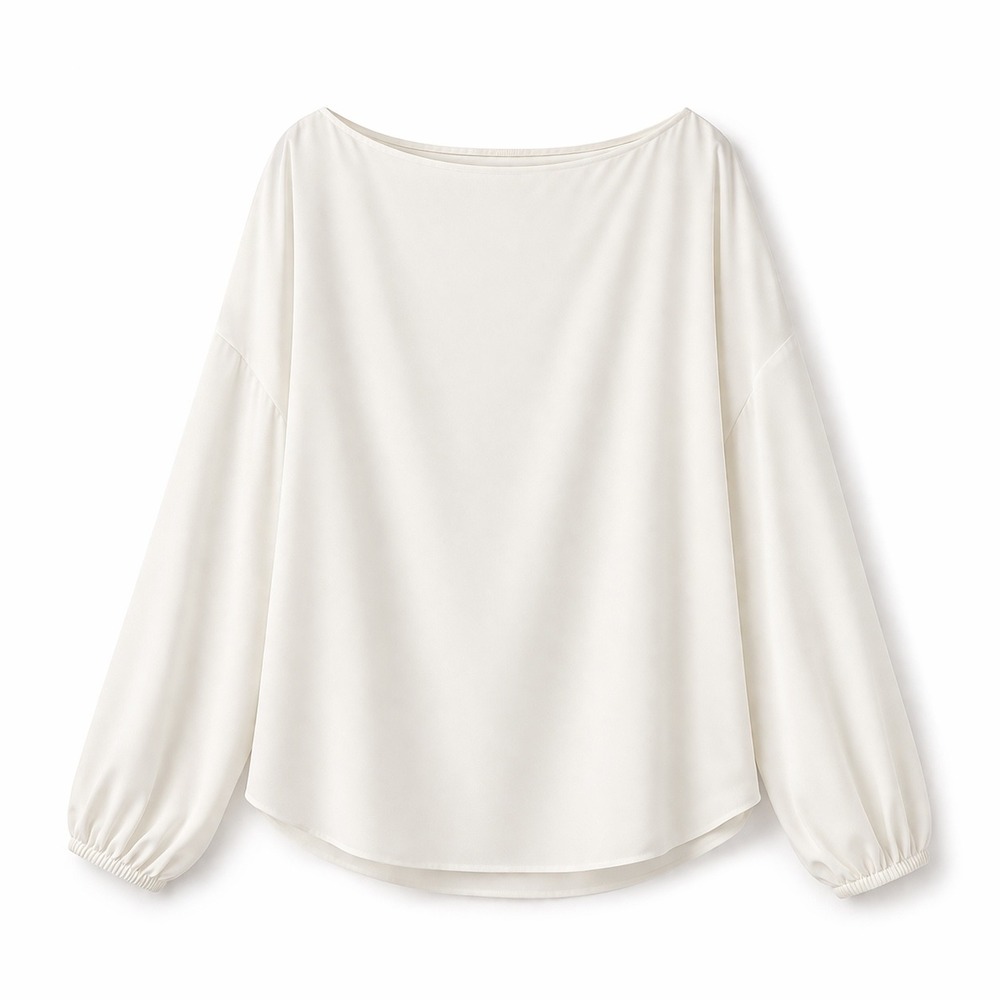 Eloquii Ivory Boatneck Blouse Size 26 One Shoulder Long Sleeve Flowing Minimal